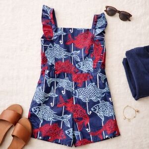 Classic Prep Coastal Nautical Romper Flutter Straps Smocked Back Size 10 NWT